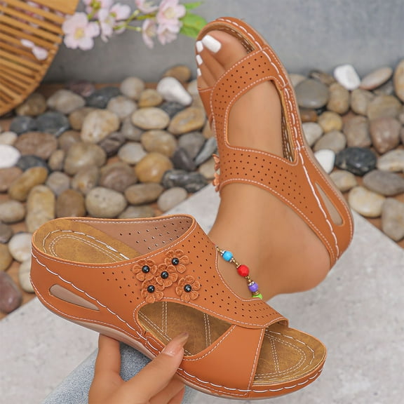 Summer Slide Orthopedic Sandals for Women Wide Feet Oversize Casual Style Solid Color Fish Mouth Thick Bottom Wedge Slippers