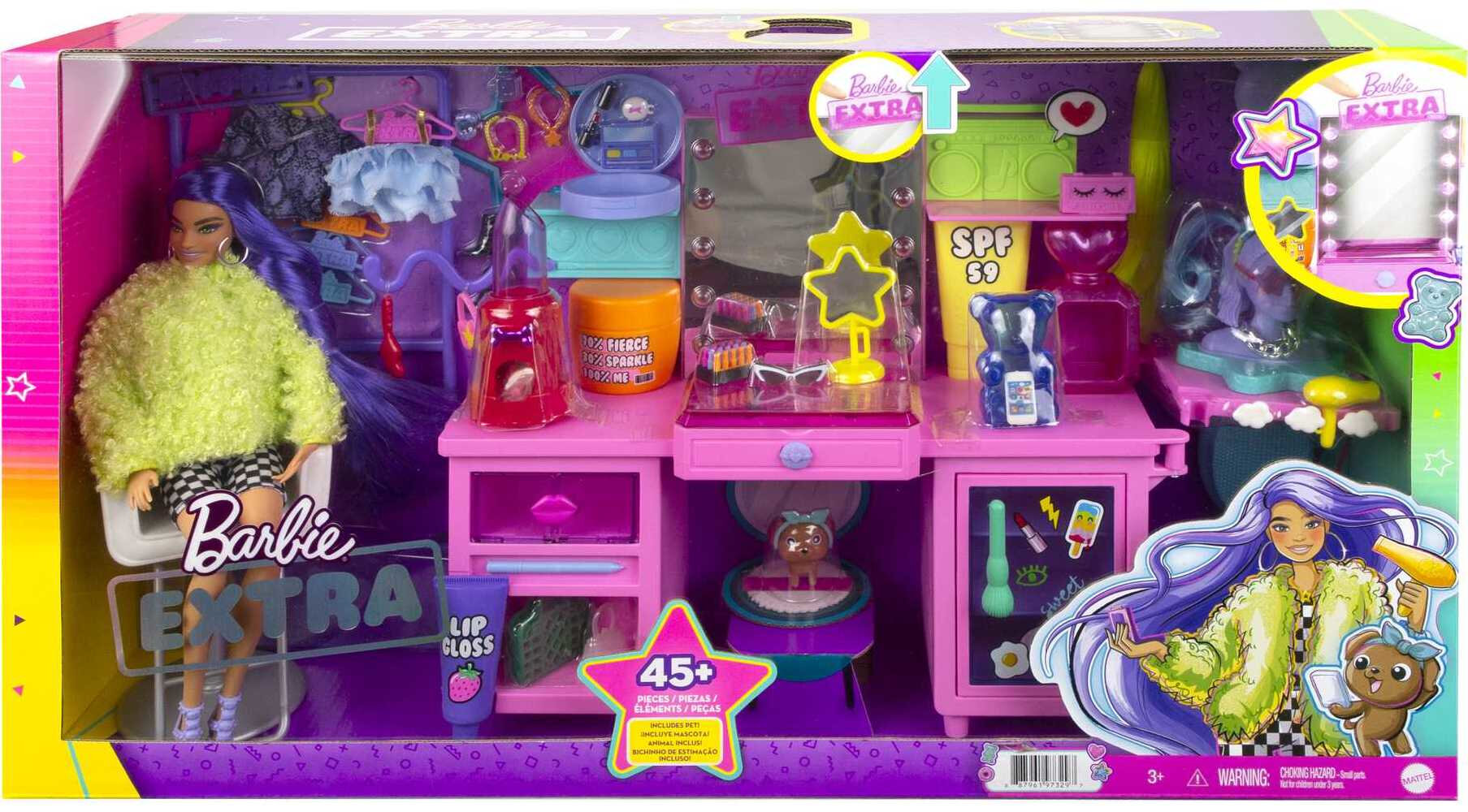 Barbie Extra Fashion Doll and Vanity Playset with 45+ Accessories, Vanity and Puppy - image 8 of 8