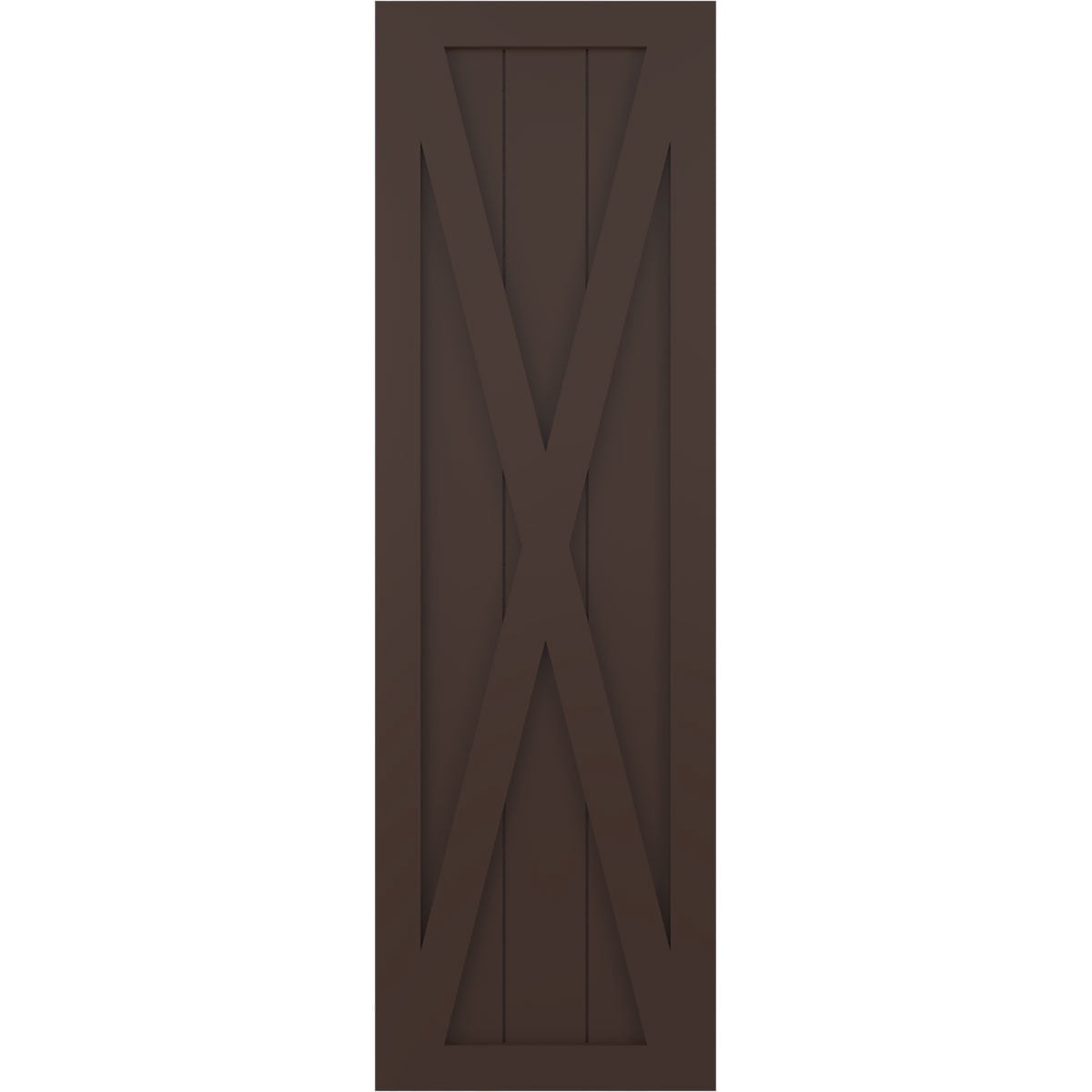 15"W x 62"H True Fit PVC Single X-Board Farmhouse Fixed Mount Shutters, Raisin Brown (Per Pair - Hardware Not Included)
