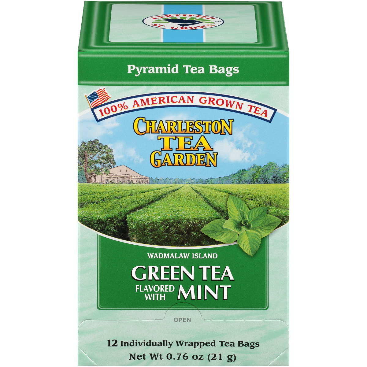 Charleston Tea Garden Green Tea Flavored with Mint 12 Pyramid Tea Bags