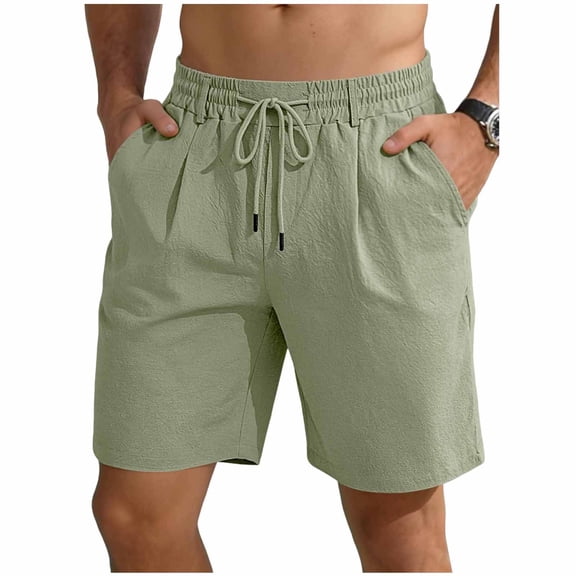 BVnarty Men's Summer Breathable Linen Cotton Shorts, Natural Fiber Fabric, Elastic Drawstring Waist Pocket Beach Casual Pants Army Green XXXL