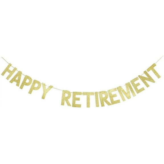 Happy Retirement Banner, Gold Gliter Paper Sign Garland for Retirement Party
