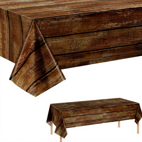 3 Pcs Brown Wood Grain Tablecloths Rustic Plastic Table Covers for Rectangle Table, Vintage Farmhouse Tablecloth Decorations for Western Barn Birthday Wedding