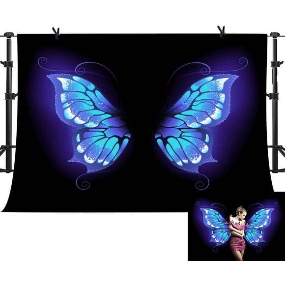 Amazing Blue Butterfly Wings Backdrop Dreamlike Portrait Photo Background for Photography 10x7ft Vinyl Events Party