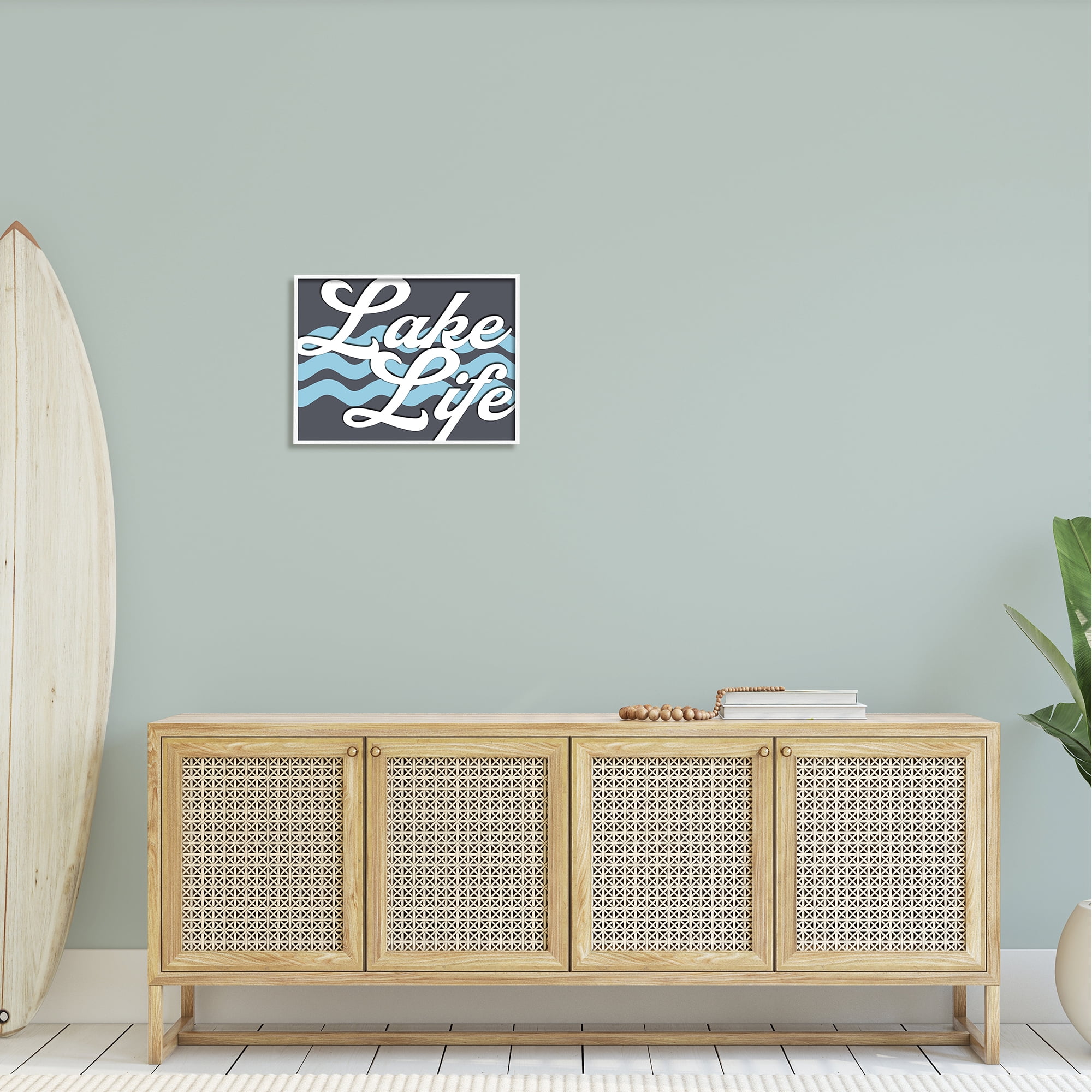 Stupell Lake Life Water Waves Phrase Landscape Painting White Framed Art Print Wall Art
