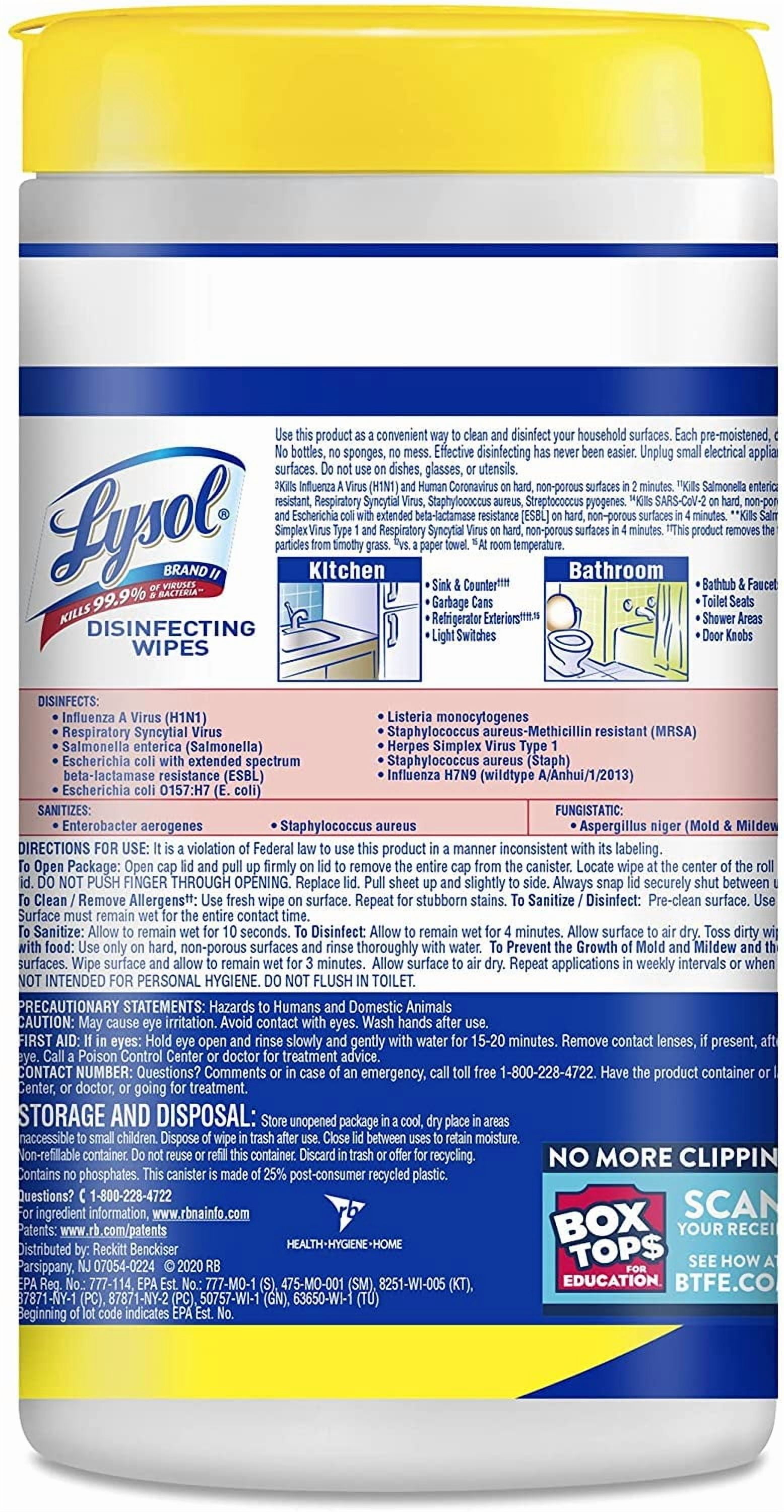 Lysol 84251CT Lemon Disinfectant Wipes 80 Wipes 2 Pack, Pre-Moistened for Commercial Spaces Hospitals Gyms, White