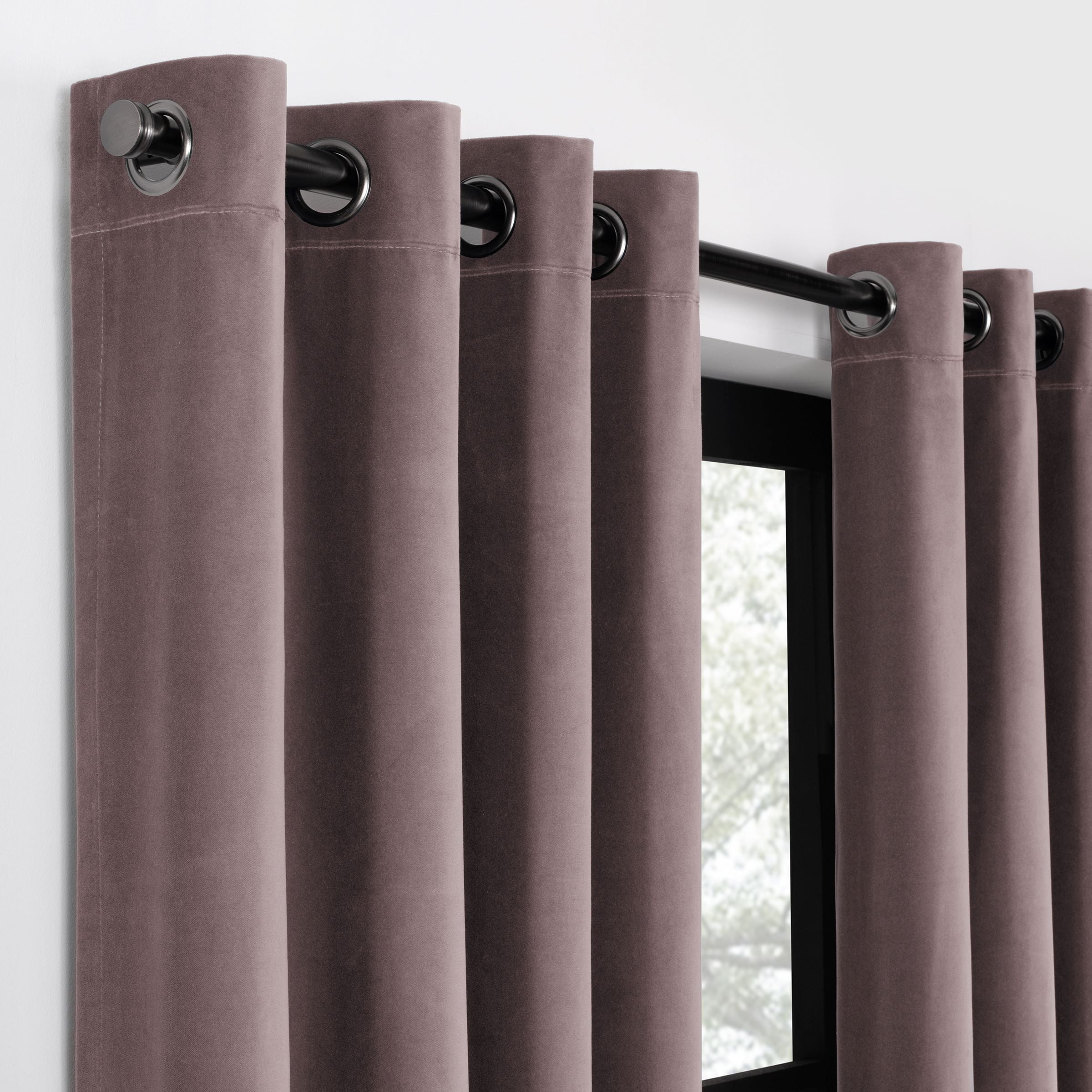 Eclipse Luxury Cotton Velvet 100% Blackout Grommet 108" x 50" Curtain Window Panel in Truffle
