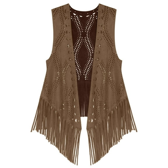 Pyhlmscde Fringe Vest, Soft Cowgirl Sleeveless Cropped Fringe Jacket Brown Tassel Suede Hippie Vest for Women, Cowboy Vest for Women, Cowgirl Vest for Women, Western Vest for Women Cowgirl
