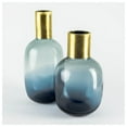 thumbnail image 3 of Maklaine Modern / Contemporary Tall Blue Glass Brass Top Vase, 3 of 10
