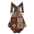 thumbnail image 4 of Ovbmpzd Cozy Christmas Dresses for Women Long Sleeves Red V Neck Faux Fur Collar A-Line Dresses Plus Size Printed Warm Dresses, 4 of 5