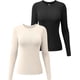 thumbnail image 2 of Camisetas de manga larga para mujer, 2 piezas, cuello redondo, elásticas, ajustadas, con capas, 2 of 5