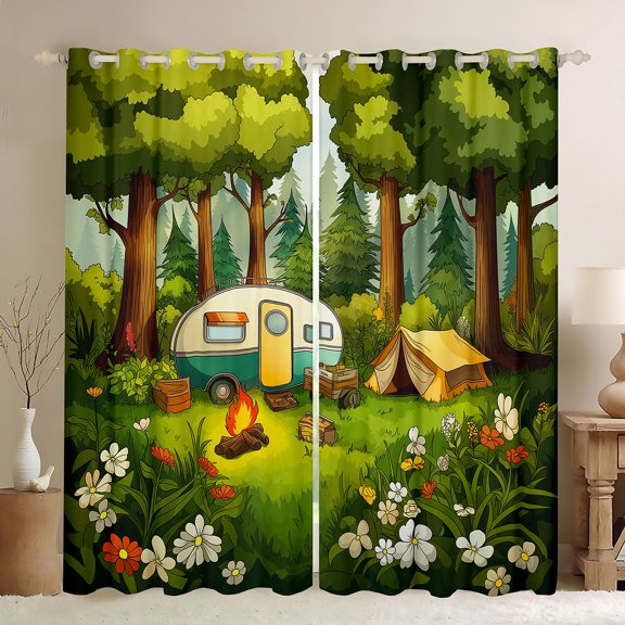 Erosebridal Teens Cartoon Tent RV Car Black Out Curtains,Girls Boys Chic Flowers Camping Theme Curtains Pack of 2 (42x63 Each),Super Cozy Room Decor