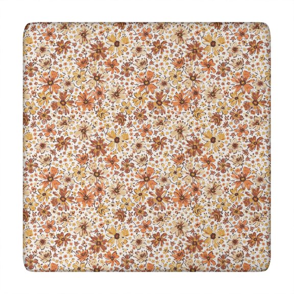 Floral Square Tablecloth with Elastic Border, Reusable Waterproof Polyester for Travel, Kitchen or Picnic, 34x34 Inch