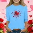 thumbnail image 2 of Bpmpbo Girls' 3/4 Sleeve Heart Print T-Shirt Comfortable Loose-Fit Round Neck Top Casual Pullover Blouse for Everyday Wear, 2 of 5