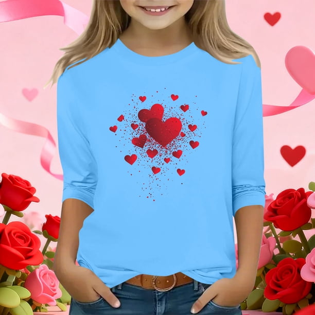 Blusas y camisas de manga larga con cuello redondo y estampado infantil, manga 3/4/cuello redondo tres cuartos, camisa y top para niños, top de poliéster para niños