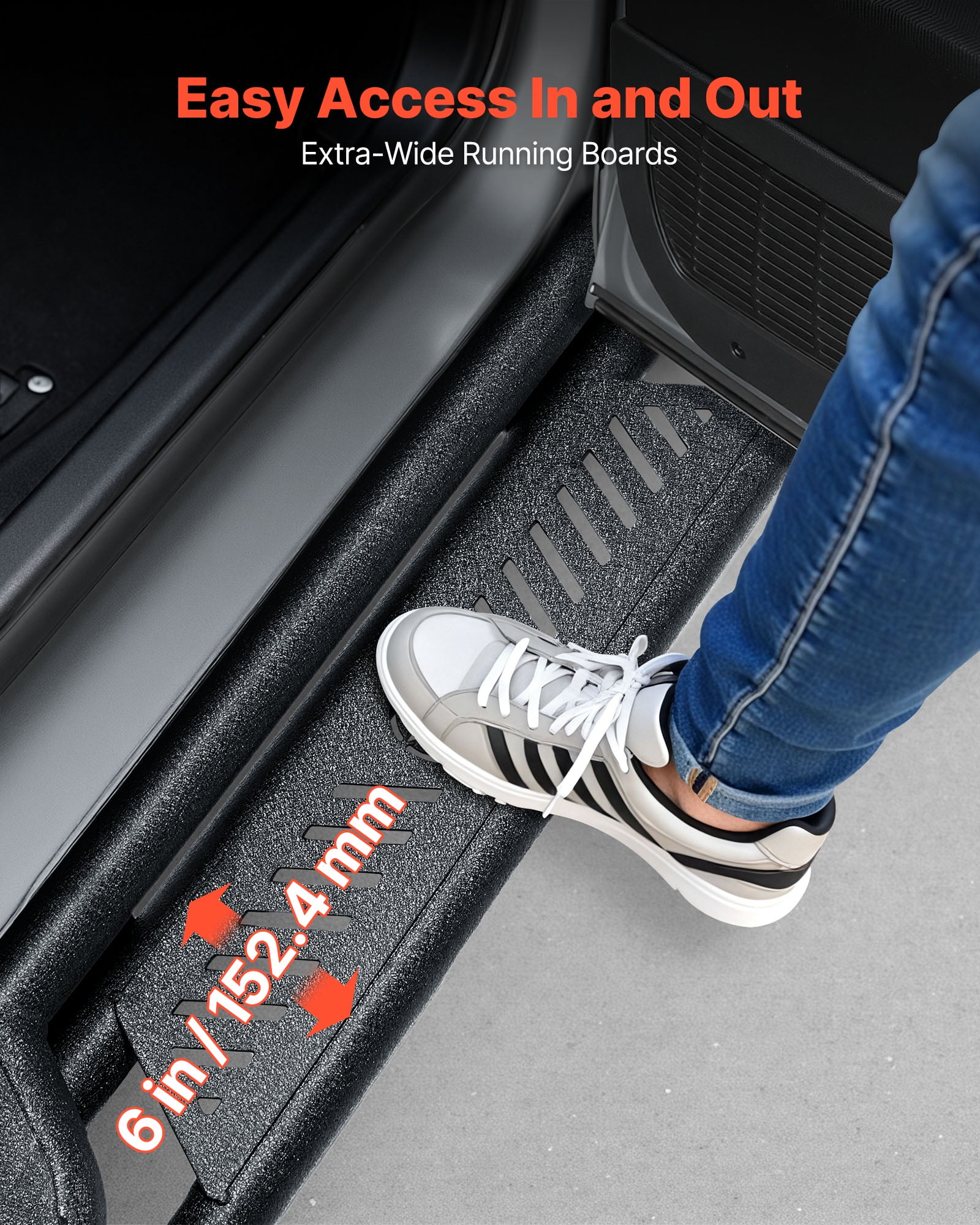 VEVOR Running Boards,6 Inches Side Steps Compatible with 2019-2025 Chevy Silverado/GMC Sierra 1500 Crew Cab,2020-2025 Chevy Silverado/GMC Sierra 2500HD 3500HD Crew Cab,Black Carbon Steel Nerf Bars