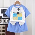thumbnail image 2 of TOWED22 Toddler Boys Clothing 2Pcs Set Short Sleeve Crewneck T Shirt Elastic Waist Cartoon Print Shorts for Summer(Blue,9-10 Y), 2 of 4