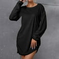 thumbnail image 2 of Long Sleeve Plush Sweater Dresses for Women Crewneck Solid Color Casual Loose Comfy Fall Winter Mini Tshirt Dress, 2 of 8