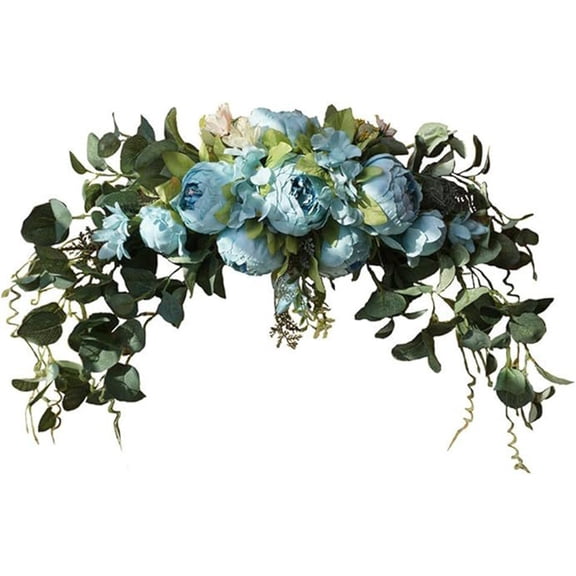 EclipseJewels Artificial Floral Swag Garland, 30in Handmade Rose & Peony Arch Decoration with Green Leaves for Wedding, Valentine's Day, and Home,Blue