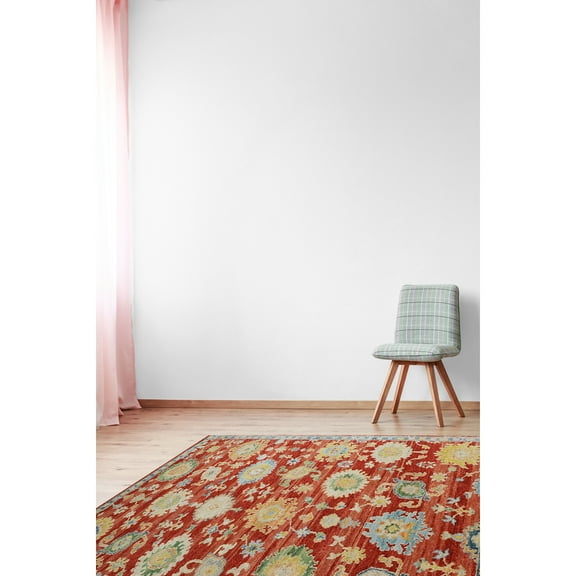 EORC Rust Hand-Knotted Wool Classic Floral Area Rug