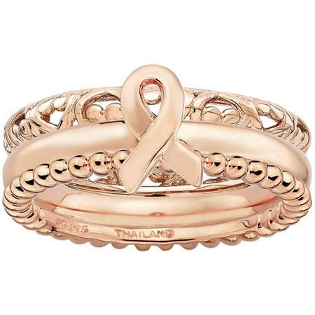 Sterling Silver Stackable Expressions Pink Ribbon Set