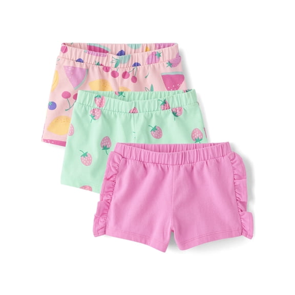 The Children's Place Toddler Girls Pull On Printed Everyday Shorts, 3-Pack, Sizes 12M-5T