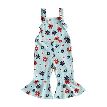 

4th of July Toddler Baby Girls Bell Bottom Jumpsuit Overalls Suspender Flared Pants Romper Independence Day Clothes