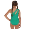 thumbnail image 2 of SEANATIVE One Piece Bathing Suit for Girls Mesh Cover-up Skirt Cutout One Shoulder Beach Swimsuits with Adjustable Strap, Size 9-10 Years Old, Hawaii Monstera Leaf Green, 2 of 7