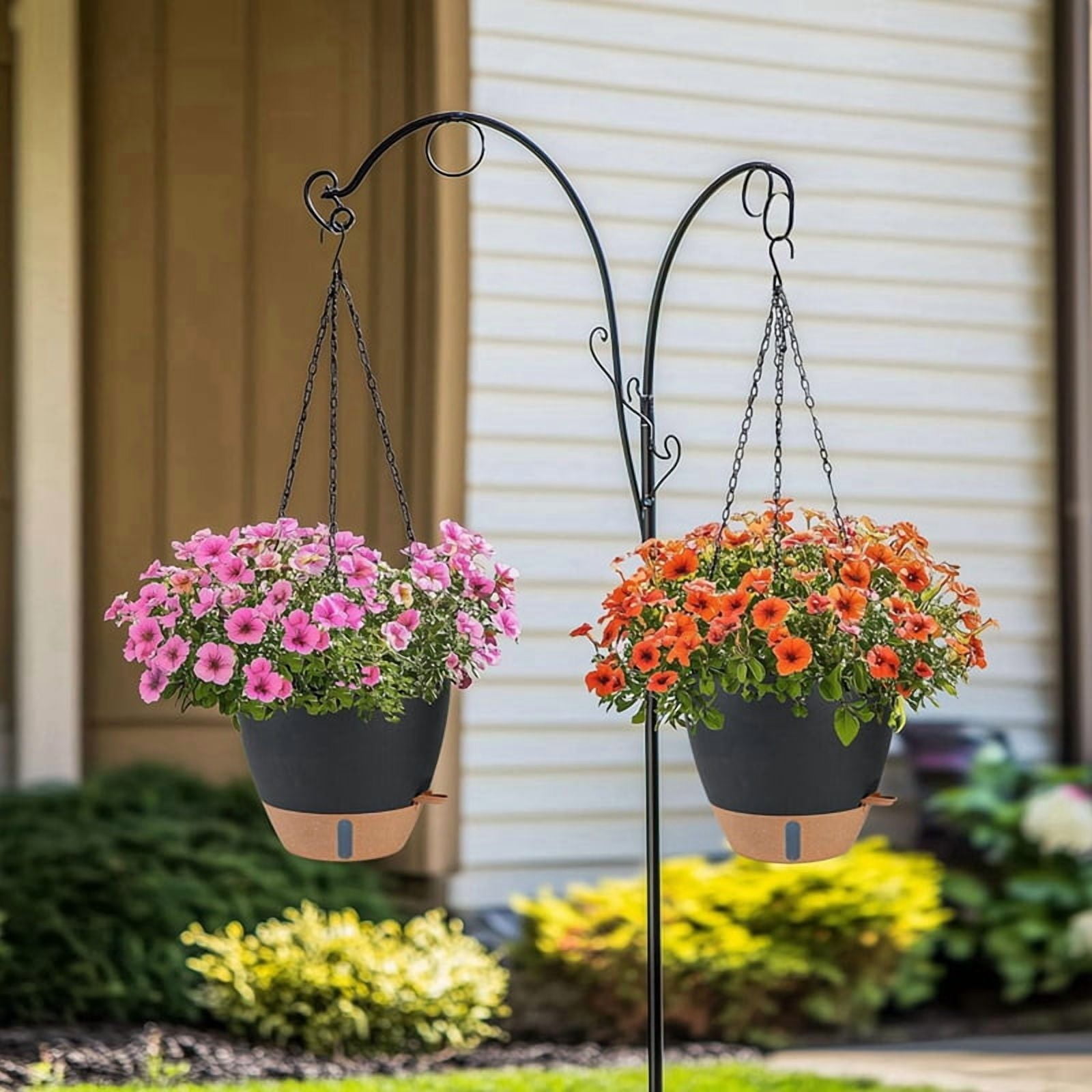 10 Inch Hanging Planter for Indoor Plants, 2 Pack Self Watering Hanging Baskets Flower Pots with Drainage Hole Black