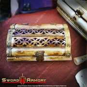 Genuine Hand Carved Bos Taurus Cow Bone Brass Velvet Lined Jewelry Trinket Box