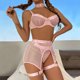 thumbnail image 5 of Conjunto de sujetador + liga + bragas de malla exquisita para mujer, ropa de dormir recortada para Babydoll Fridja  nalpqowj44535, 5 of 8
