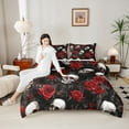 thumbnail image 4 of jejeloiu Romantic Red Rose Bedding Comforter Set,Gothic Skull Skeleton Twin Comforter Sets,Velantine Flowers Bedding Set For Men Women,Luxury Bedroom Decor Reversible,2-Piece, 4 of 8