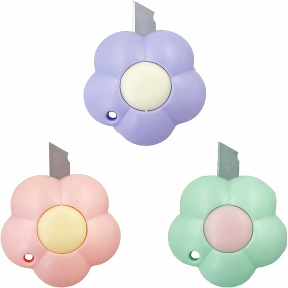 EXLEAF 2026 New Cute Retractable Box Cutters,3Pcs Flower Shaped Mini Art Cutter Utility Knife Sharp Cartons Cardboard Cutter Razor Knife Smooth Pointed Mechanism for Office and Home Use (Flower)