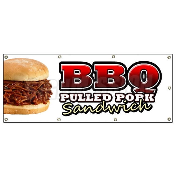36"x96" BBQ PULLED PORK SANDWICH BANNER SIGN barbque bbq signs slo slow cooked