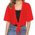 thumbnail image 2 of Bexdxz Women's Chiffon Cropped Shrugs for Dress Short Sleeve Tie Front Cardigan Red M, 2 of 7