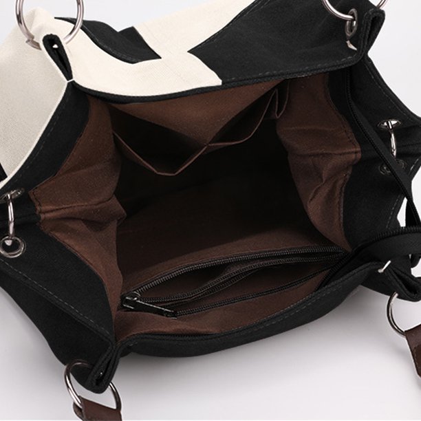 Bolsa de hombro de lona de compras de gran capacidad Color de contraste para el trabajo (Negro) Ndcxsfigh Para Estrenar