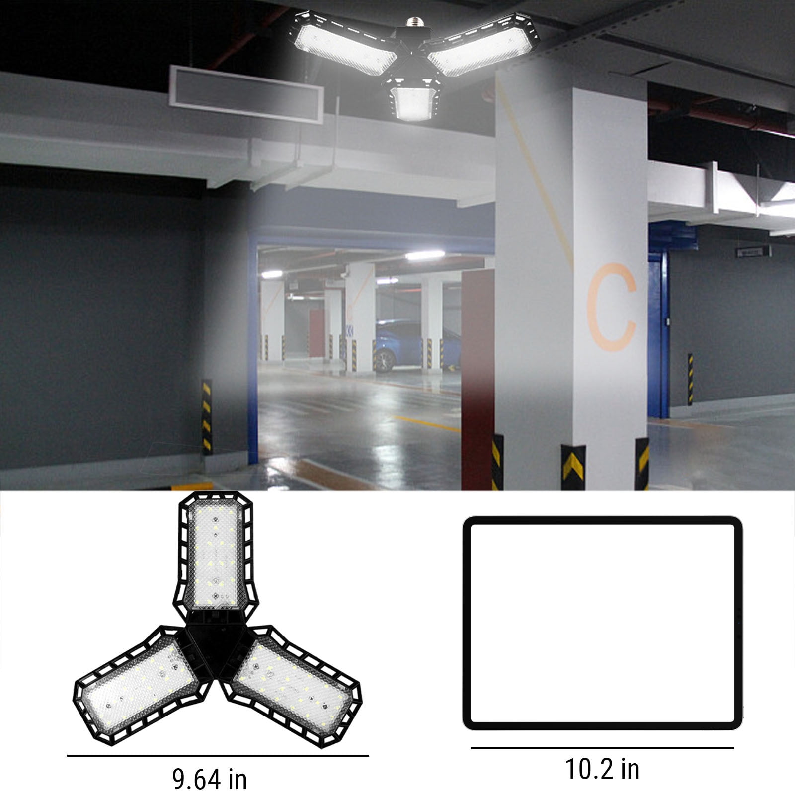 Home Savings! Anckoeil LED Garage Lights Deformable LED Garage Ceiling Lights with Adjustables Panels LED Shop Lights for Garage Workshop Basement Support E27 Screw Socket