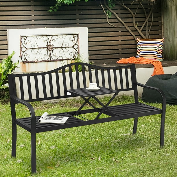 Costway Patio Garden Bench Steel Frame Adjustable Center Table