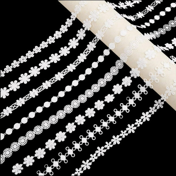 24 Yards 8 Styles White Embroidered Lace Ribbon Vintage Venice Trim Assorted Pattern Embroidery Fabric Ribbons for Sewing Making Crafts Clothing Home Decoration Skirt Wedding Garment Supply