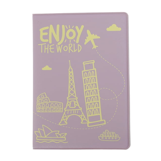 Soporte de Pasaporte Único 1 Pc Duradero Torre Eiffel Avión Portadocumentos para Viaje Macaron Púrpura
