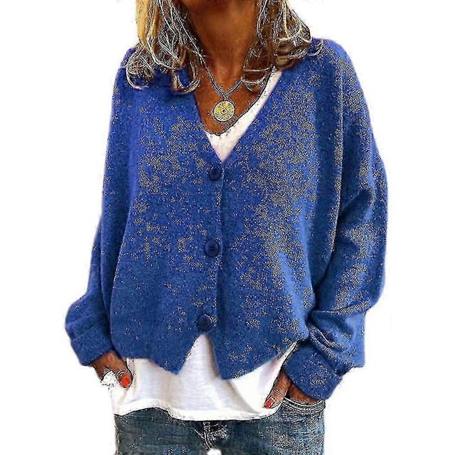 Pull Femme Tricoté Décontracté Col en V Cardigan Couleur Unie