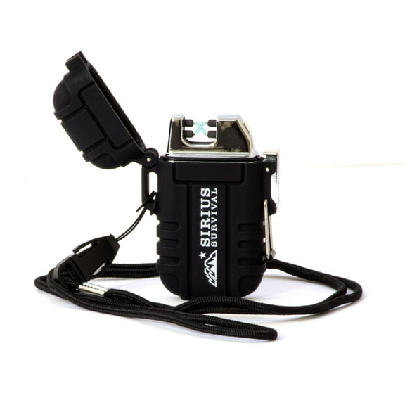 Sirius Survival ZeuX Plasma Electric Lighter, USB Rechargeable Windproof Waterproof Dual Arc Lighter with Lanyard for Survival / Outdoor / Camping Adventures-Black