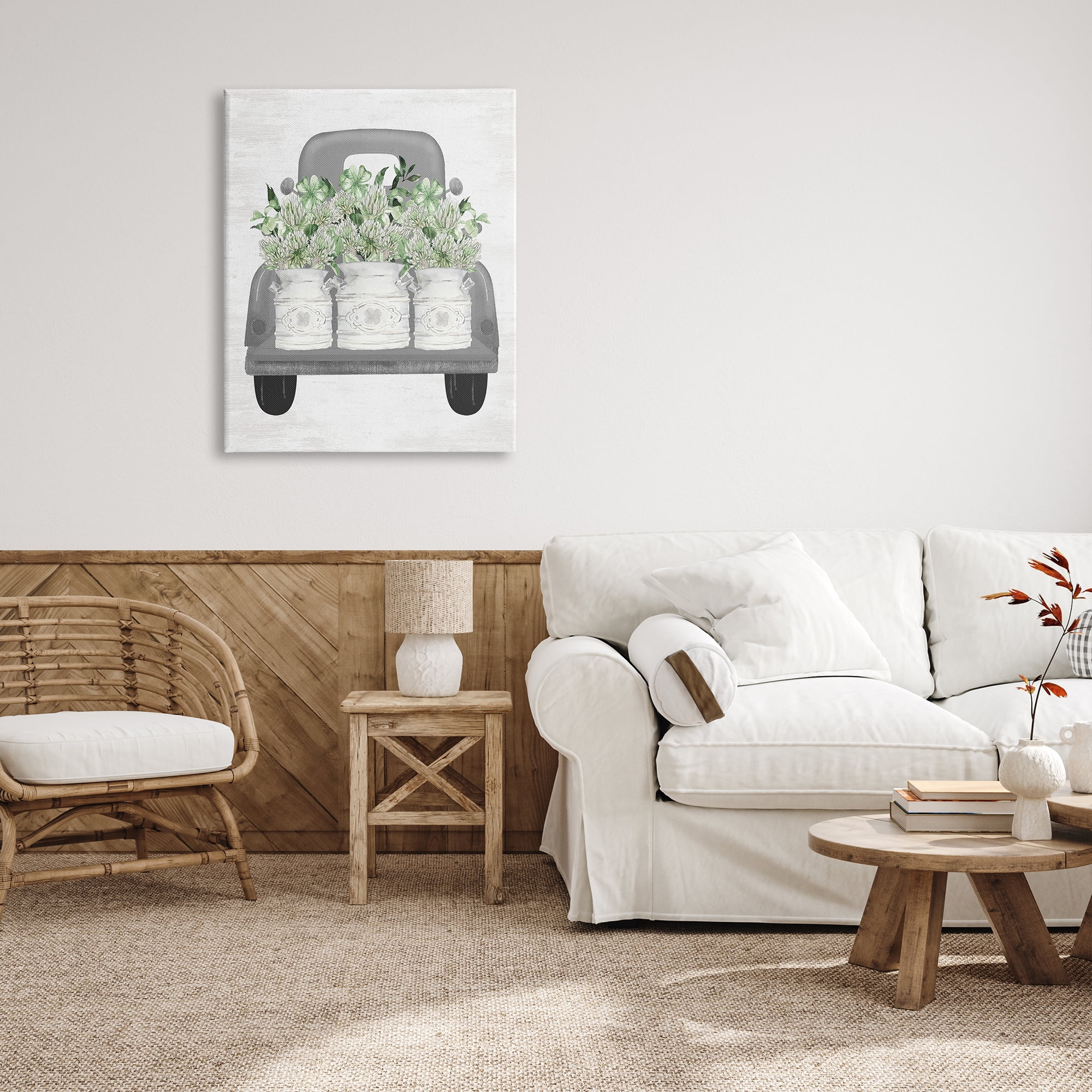 Stupell Industries Pickup Truck with Greenery Botanical & Floral Painting Gallery Wrapped Canvas Art Print Wall Art, 30 x 40