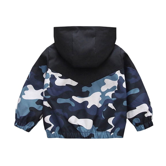FINALGANG Boys Coat Fall Winter Kids Camouflage Patchwork Hooded Jacket Long Sleeve Relaxed Fit Coat For Daily Outdoor Play Activities Lovely Outerwear