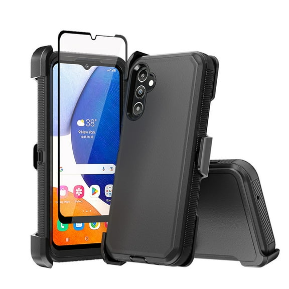 TASHHAR Samsung Galaxy A35 5G Case with Belt Clip Holster and Screen Protector Military Grade Heavy Duty Protection 3 in 1 Shockproof Armor Rugged Durable Detachable for Galaxy A35 5G Phone - Black