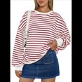 thumbnail image 1 of Sudadera de Cuello Redondo A Rayas de Gran Tamaño para Mujer, Jersey de Larga con Bloques de Color, Camiseta Informal Holgada para Hacer Ejercicio, Color Rojo, Talla XL, 1 of 6