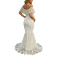 thumbnail image 3 of Gyujnb Off Shoulder Ruffle Flutter Sleeve Lace Maternity Gown Thin Spaghetti Strap Liner Fitted Long Train Formal Dress Elegant Outfit for Maternity Photoshoot Postpartum Party Wear,XL, 3 of 9