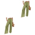 thumbnail image 4 of Minnieouse Pantalones de verano para mujer Color sólido Suelto Casual Pierna ancha Cintura alta Elástico Vintage De moda para Amarillo Verde S Amarillo verde S 2piezas, 4 of 6