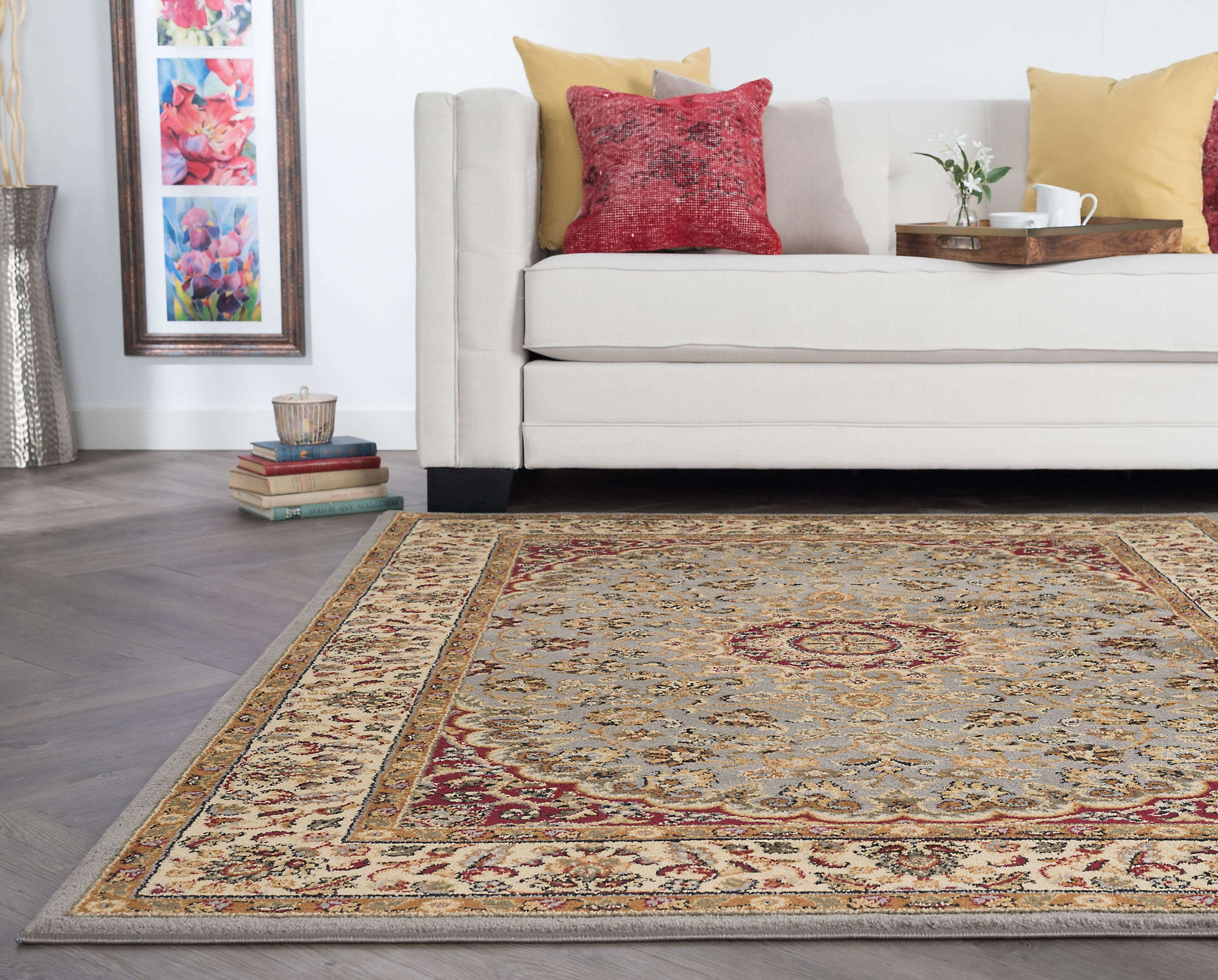 Transitional 5x7 Area Rug (5' x 7') Oriental Blue, Red Living Room Easy to Clean