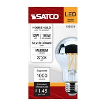 Satco S12539 LED Silver Crown A19 Light Bulbs 12W 120V 2700K E26 Medium Base Dimmable (6 Pack)